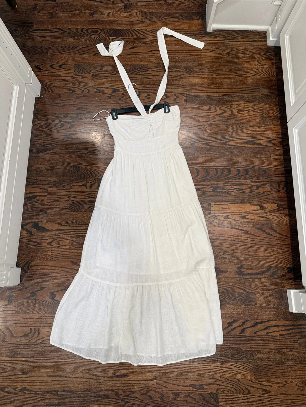 Abercrombie & Fitch White Halter Tiered Maxi Dress